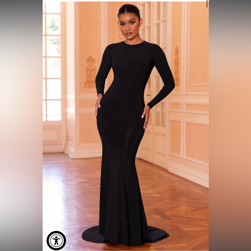 BLACK BACKLESS GOWN, mermaid fishtail gown